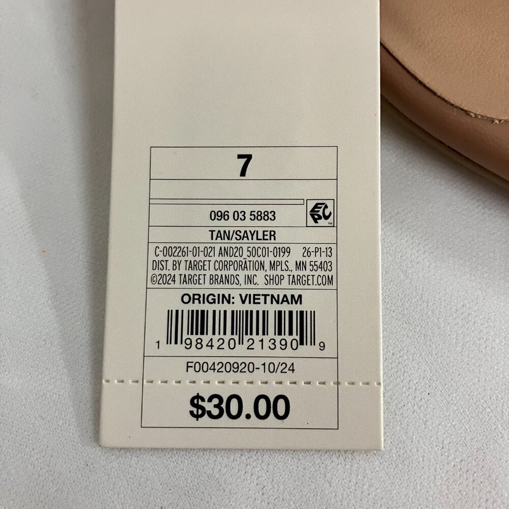 NWT A New Day Women's 7 Tan Sayler Thong Heels Faux Leather Open Round Toe - Picture 6 of 6